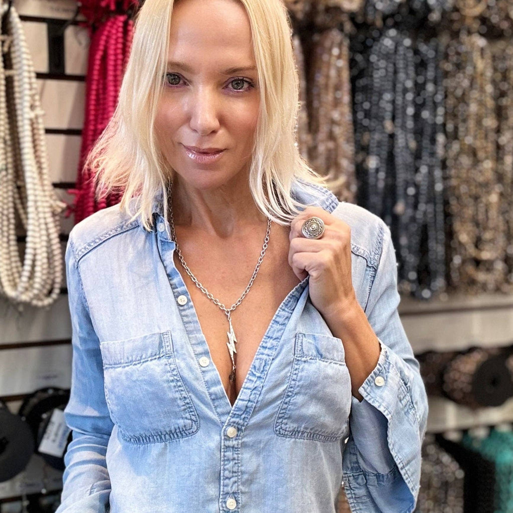 I Am Strong Lightning Bolt Choker Necklace: Silver / M/L (22")