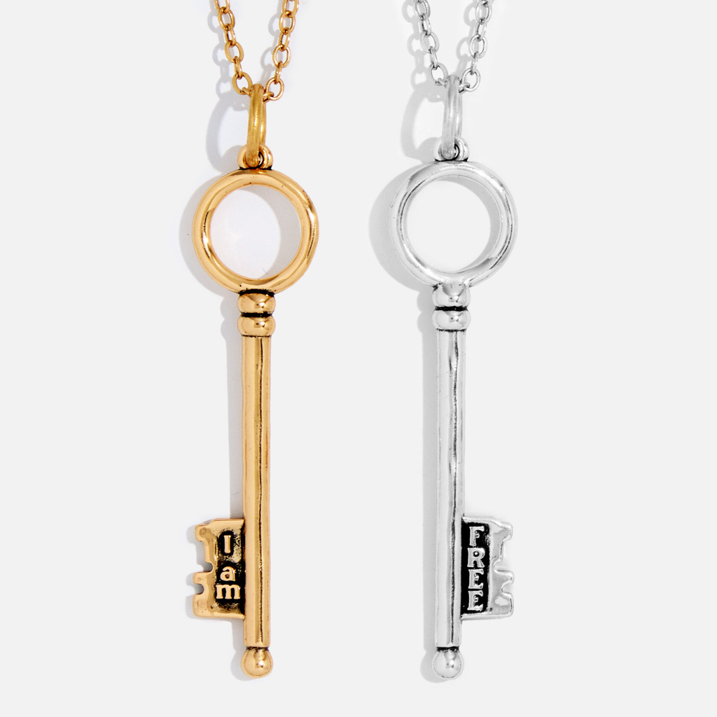 I Am Free Key Dainty Necklace: Silver
