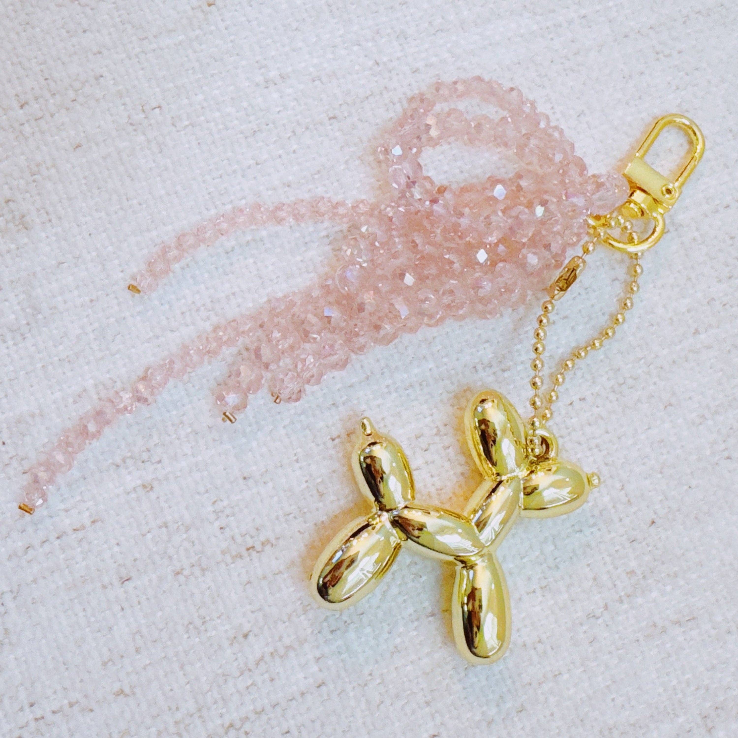 Balloon Dog Bag Charm With Beaded Bow: Pink