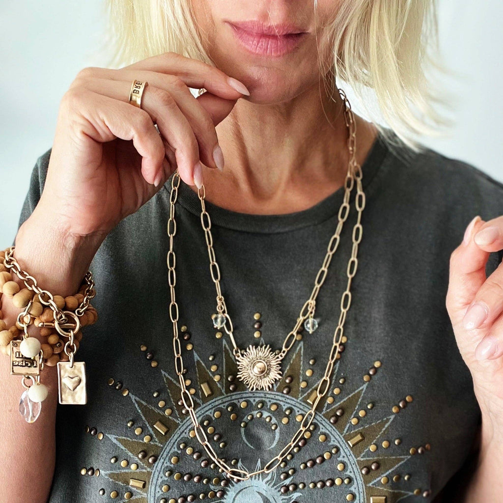 Perfectly Imperfect Starburst Long Chain Necklace: Gold Finish