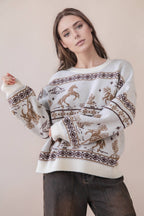 Oversized Western Graphic Knit Sweater