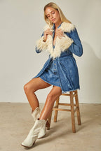 FAUX FUR DENIM COAT
