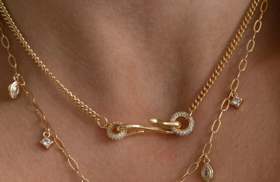 Snake Pendant Pavé Charm Necklace 
