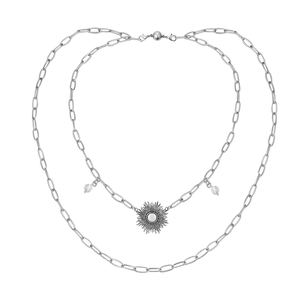 Perfectly Imperfect Starburst Long Chain Necklace: Silver Finish