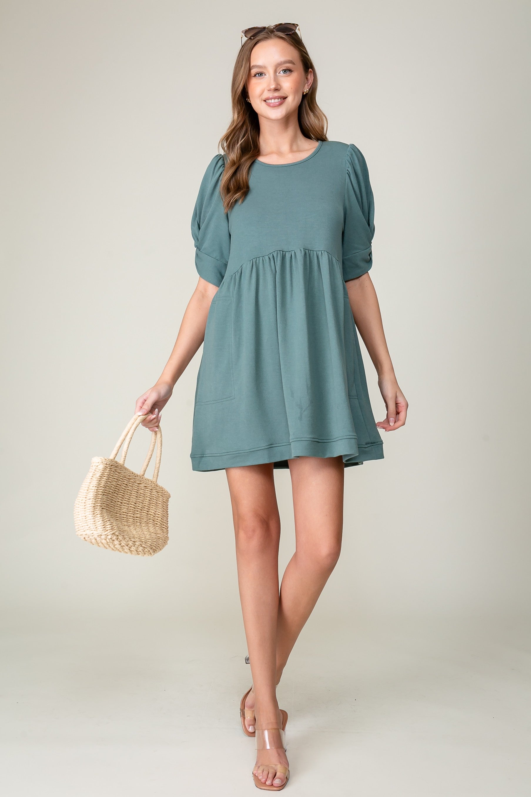 T-shirt Dress with Pockets - Aqua