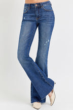 Risen Mid-Rise Flare Raw Hem - Dark Wash