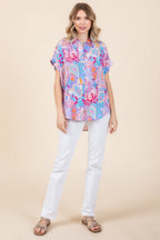 Paisley Button Down Blouse - Lavender