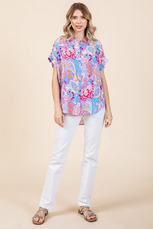 Paisley Button Down Blouse - Lavender