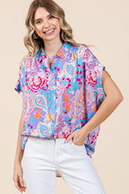 Paisley Button Down Blouse - Lavender