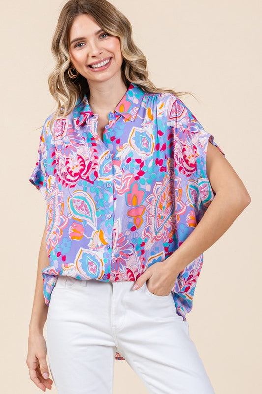 Paisley Button Down Blouse - Lavender