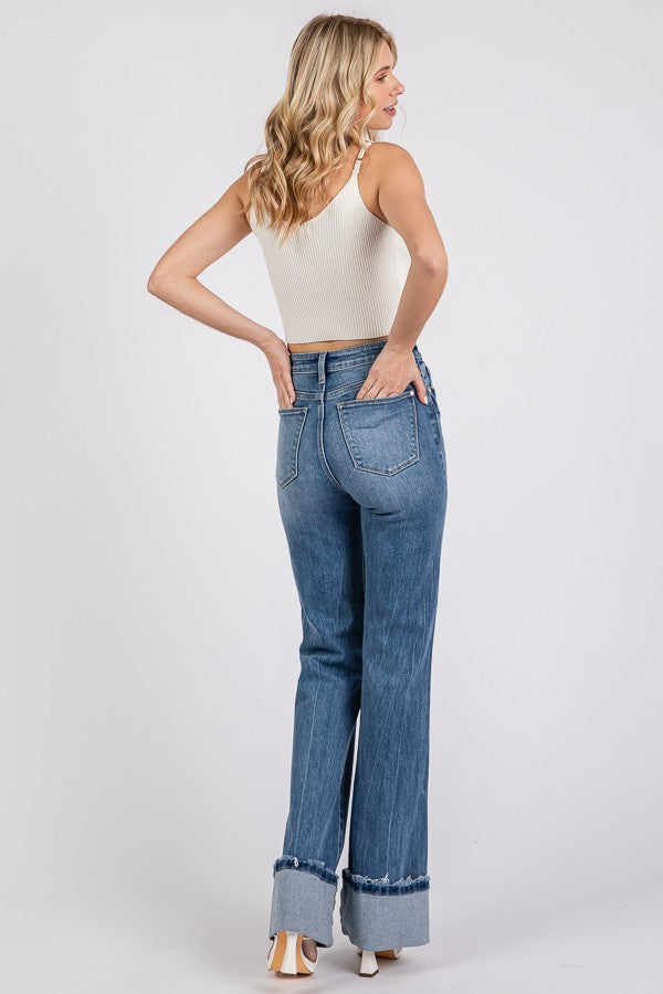 Petra153 Wide Leg Cuffed Denim Jeans