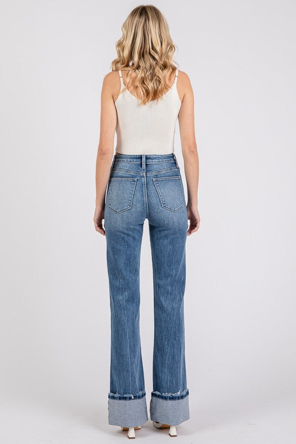 Petra153 Wide Leg Cuffed Denim Jeans