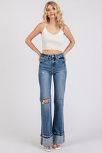 Petra153 Wide Leg Cuffed Denim Jeans