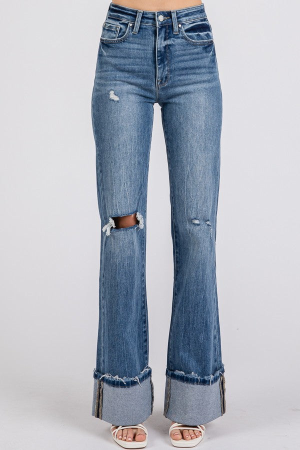 Petra153 Wide Leg Cuffed Denim Jeans