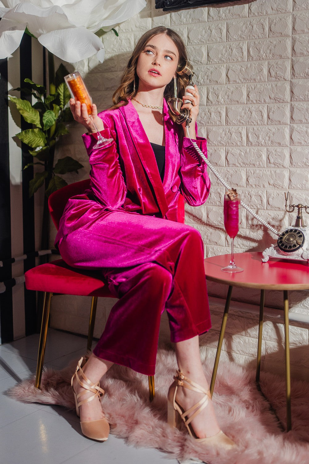 Velvet Hot Pink Trousers