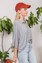 Oversize Button Down Top - Grey