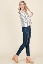 Stiped V-neck Waffle T-shirt