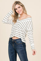 Stiped V-neck Waffle T-shirt