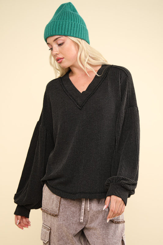V-neck Balloon Sleeve Top