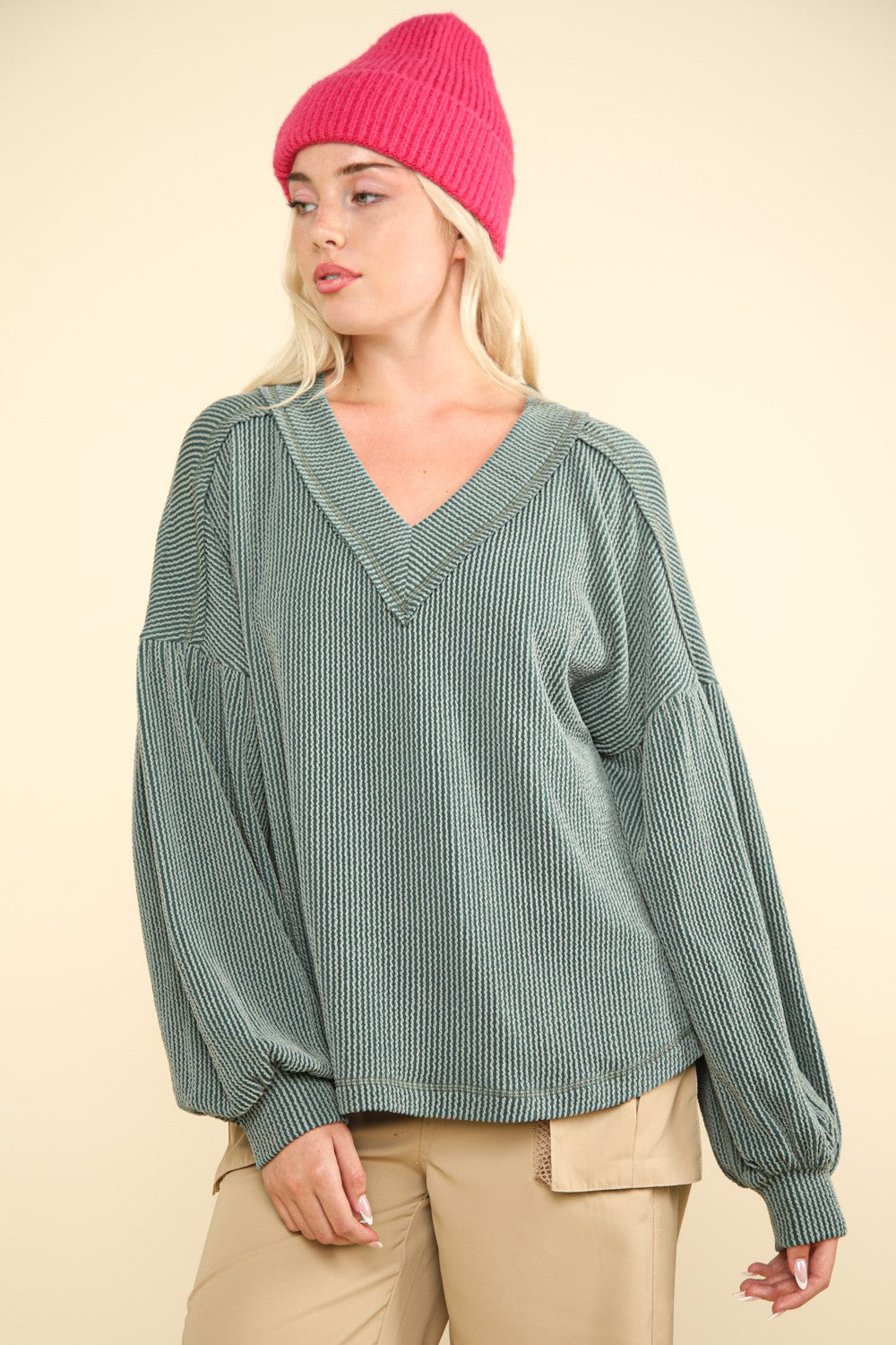 V-neck Balloon Sleeve Top