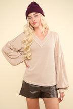 V-neck Balloon Sleeve Top