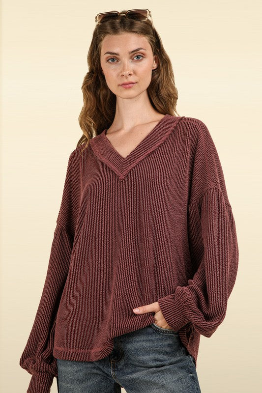 V-neck Balloon Sleeve Top